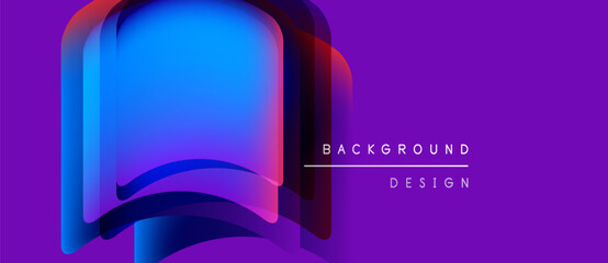 Abstract layered shapes, vibrant blue hues, purple background. Modern design element, clean aesthetic, simple composition.