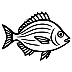 Minimalist line drawing of a marine tropical bream in side view with a spiny dorsal fin and flowing tail, rendered in clean black outline&mdash;perfect for marine logos, stickers, and educational designs.