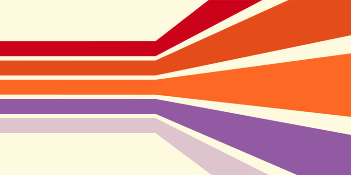 Abstract colorful 70s background vector. Vintage retro wallpaper with rainbow stripes and wavy lines. A 1970 color illustration suitable for posters, banners, decorative items and wall art.