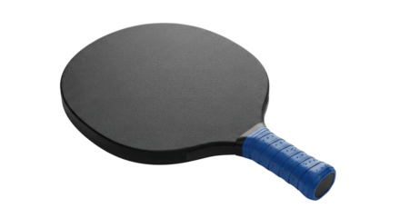 Black Pickleball Paddle with Blue Textured Handle Grip Product Shot isolated on Transparent Background