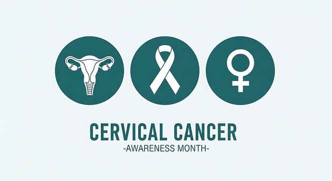Vector illustration for cervical cancer awareness month, featuring female reproductive organ, ribbon, and gender symbol