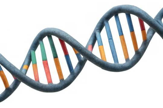 Dna helix structure representing genetics, biology, evolution, and medical science concept on transparent background