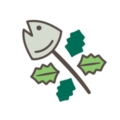 Cute Hiiragi Iwashi Icon (Holly Leaf and Sardine Head), Vector Line Art in Pastel Color for Setsubun Amulet