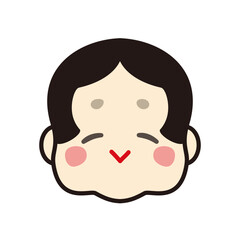 Charming Okame (Otafuku) Face Icon, Simple Vector Line Art in Pastel Color for Setsubun and Good Fortune