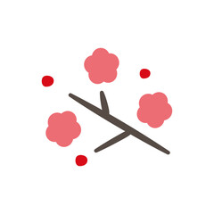 Abstract Plum Blossom and Branch Icon, Symbolic Solid Color Vector for Spring and Good Fortune