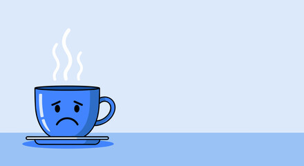 Sad blue cup with steam feeling blue on Blue Monday with ample copy space