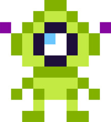 Green one eyed pixel art alien character