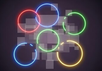 Abstract luminous circles with squares background on a dark ambience