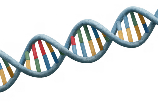 Dna double helix showing the complex molecular structure of genetics, biotechnology, and life science, on transparent background