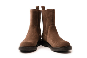 Brown leather boots isolated on white background.