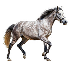 Obraz premium Dappled grey horse in motion isolated on transparent background