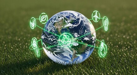 Digital earth with sustainable technology network on grass