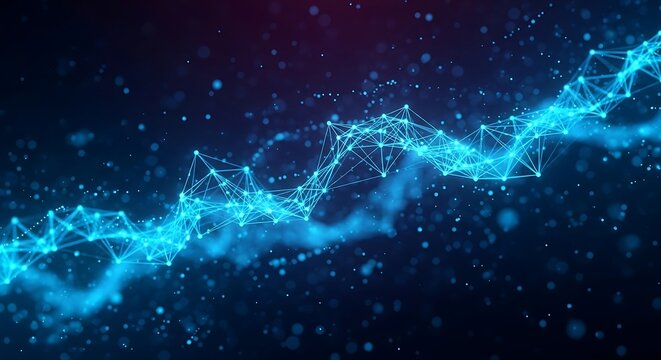 Abstract blue digital dna helix structure with particles