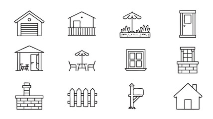 Fototapeta premium Various House Outlines and Yard Elements Icons home