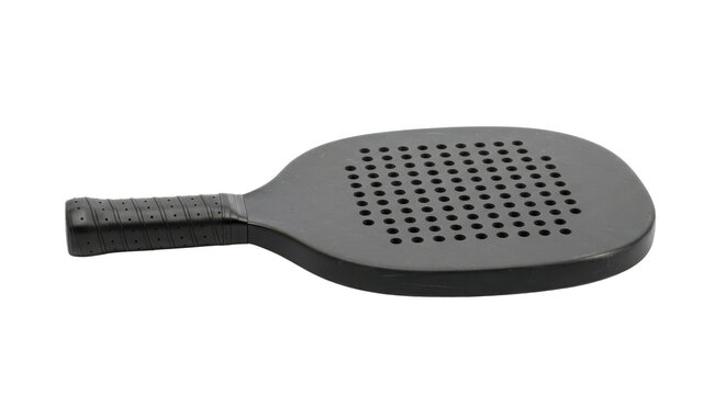 Black Textured Beach Padel Racket with Perforated Surface Product Shot isolated on Transparent Background