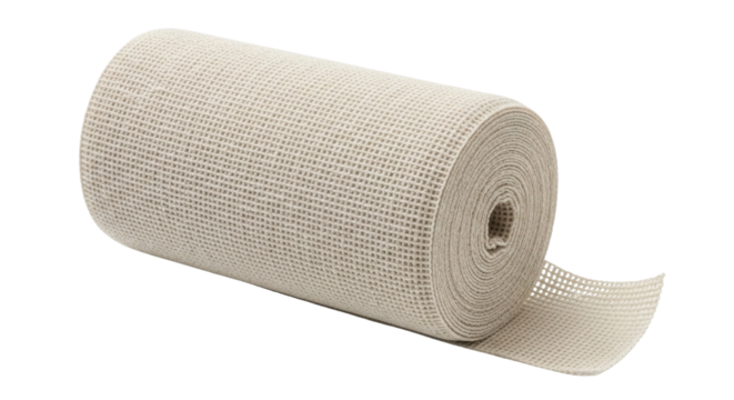 Rolled up beige elastic medical bandage ready for first aid application isolated on Transparent Background