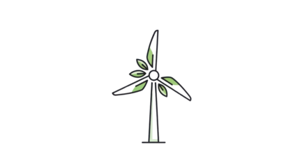 Green wind turbine line icon vector illustration with leaves symbol isolated on Transparent Background