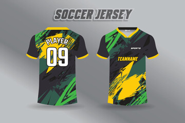 soccer, jersey, sport, design, apparel, team, player, number, green, yellow, black, abstract, pattern, fashion, template, uniform, kit, football, graphic, modern, style, clothing, shirt, athletic, gam