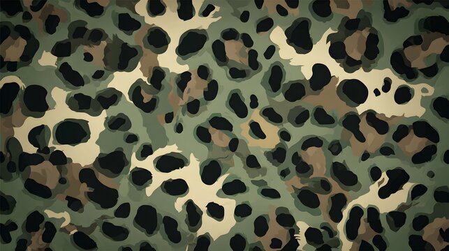 Detailed camouflage pattern showcases a seamless repeating design featuring a mix of natural earthy tones, including greens, browns, and beige, forming a unique and textured abstract background.