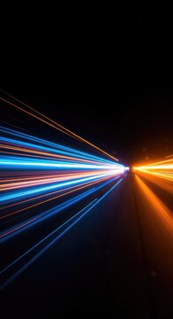A powerful, sweeping streak of blue and orange light creating an abstract sense of velocity and unstoppable forward motion on a dark background ,force ,flow ,continuous