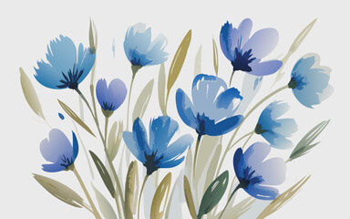 Blue and white floral pattern with cornflower blossom, a beautiful nature illustration of spring and summer garden blooms