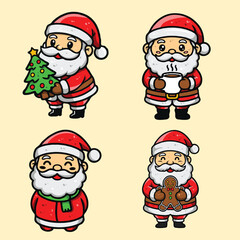 Cute Santa Claus Character Set – Kawaii Christmas Vector Pack for Holiday Designs
