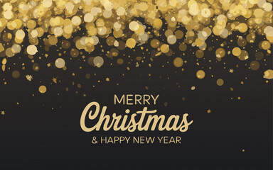 Merry Christmas and Happy New Year vector illustration, a vintage holiday card design with typography, snow decoration, and art text