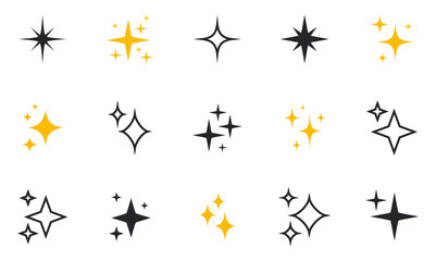 Shining stars icon set. Sparkle stars icons. Twinkle stars collection. Effect shine, glitter, twinkling and clean. Vector illustration.