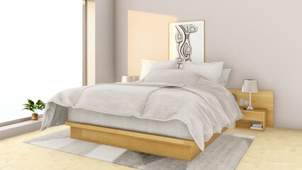 Modern Minimalist Bedroom Interior 3D Render