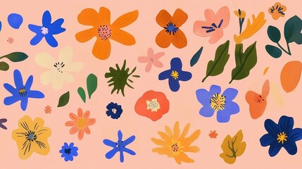 Obraz premium Colorful Floral Pattern on Pink Background