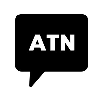 Black speech bubble with  letters ATN inside  