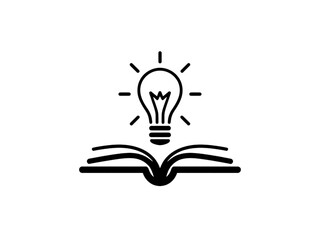 Light bulb above open book isolated on transparent background represents new ideas