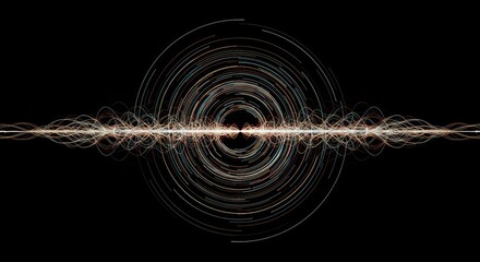 Abstract visualization of energetic flow and harmonic alignment, showing cyclical patterns of synchronized vibration ,futuristic ,visualizer ,alignment