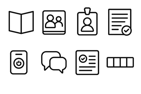 Corporate Onboarding Icons. New Hire Integration Set linear icon set: introduction booklet, training module tile, mentor badge, policy sheet, system login token, communication