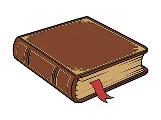 Illustration of a brown book with a red bookmark isolated on transparent background