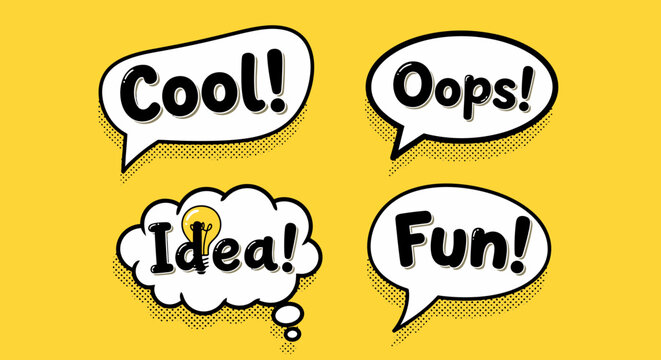 Comic Speech Bubbles - Cool, Oops, Idea, Fun - Powered by Adobe