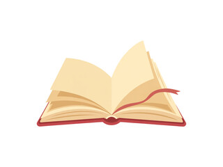 Open book with red bookmark isolated on transparent background for reading concept