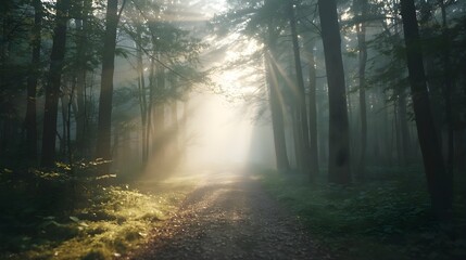 Naklejka premium High-Key Forest Path Fading into White Mist