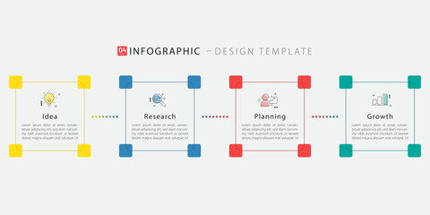 Business infographic template. 4 Step timeline journey. Process diagram, 4 options on white background, Infograph elements vector illustration.