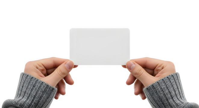 Woman s hands holding a blank square card mockup for message isolated on transparent background - Powered by Adobe