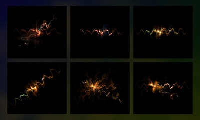 Abstract glowing light streaks and particles on a dark background