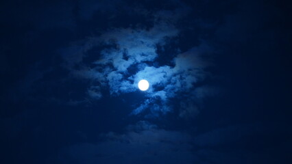 The moon night view with the round and white moon in the sky
