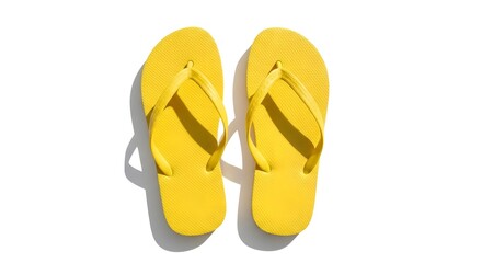 A pair of bright yellow flip-flops. A symbol of summer and beach holidays. The shadows of each shoe are visible
