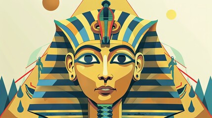 Golden pharaoh mask with traditional patterns. Ancient art concept. Vector illustration. Drawing
