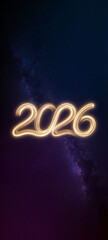 Glowing Golden 2026 Text on Starry Background