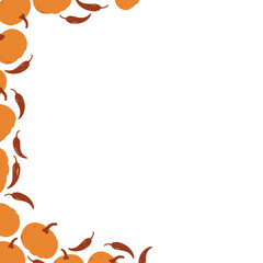 A decorative image featuring pumpkins and chili peppers arranged in a corner border.