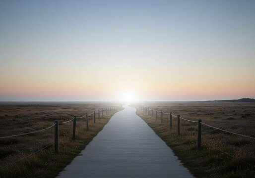 A blurred, winding pathway leading toward a luminous horizon, symbolizing future potential, ambiguity, and the unknown journey ahead ,ambiguity ,road ,foundation