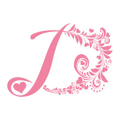 Letter D isolated on white. Romantic letter of beautiful heart. Love Alphabet Set. Vector Illustration