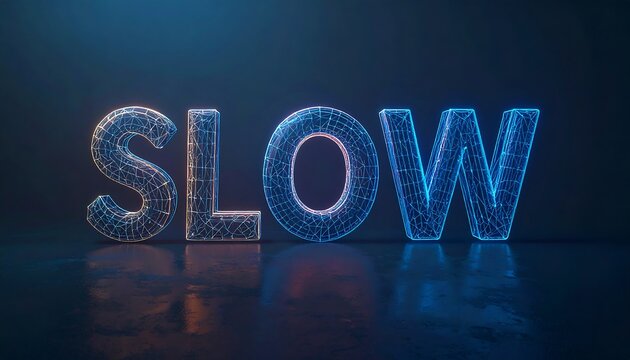 Neon word "SLOW" on dark background