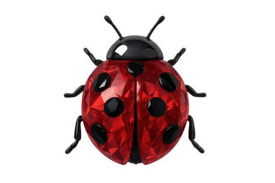 Ladybug jewel figurine with faceted red crystal body and black spots, representing luck and nature, transparent background